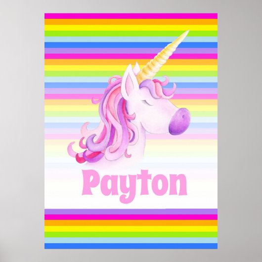 Whimsical unicorn Regenbogenstreifen personalisier Poster (Vorne)