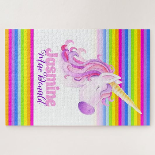Whimsical unicorn Regenbogenstreifen Puzzle (Horizontal)