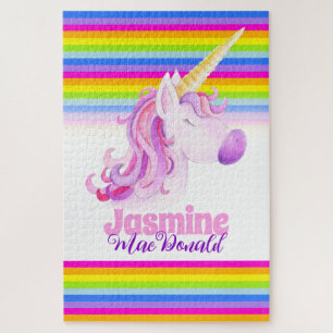 Whimsical unicorn Regenbogenstreifen Puzzle