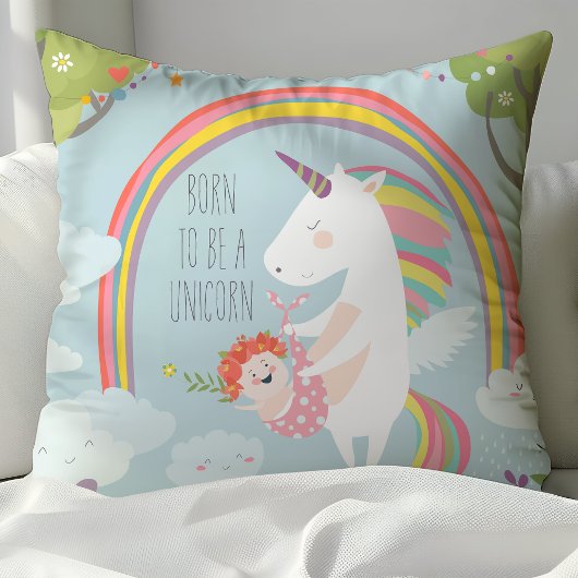 Whimsical Unicorn und Rainbow Baby Kinderzimmer Ki Kissen