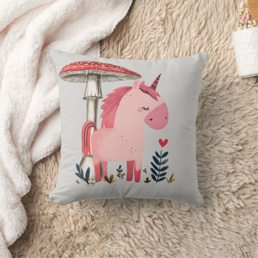 Whimsical Unicorn unter Pilzüberwurf P Kissen (Decke)