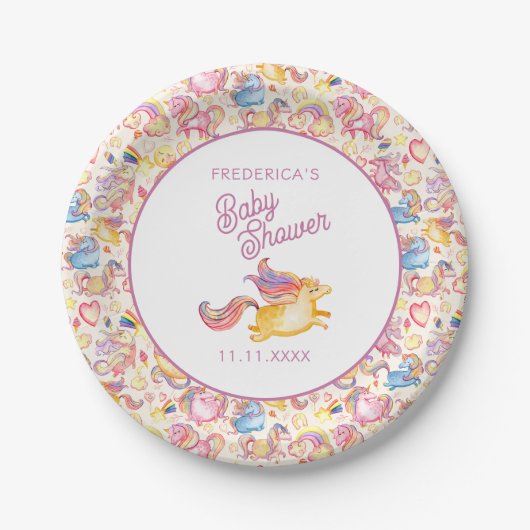 Whimsical Unicorns Baby Shower Pappteller (Vorderseite)