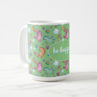 Whimsical Unicorns und Helle Hübsche Blume Kaffeetasse