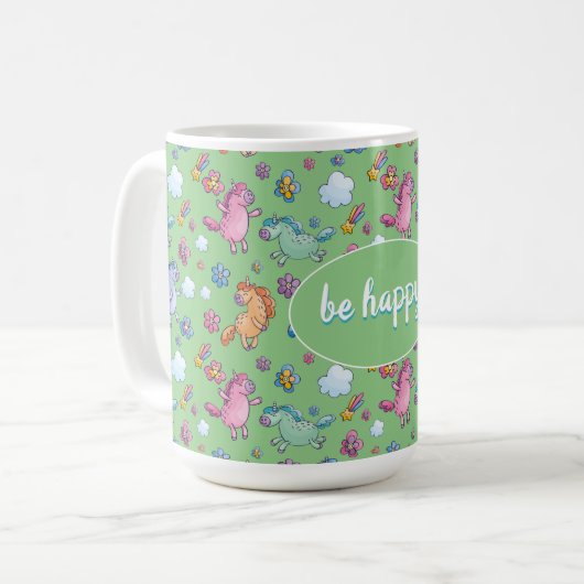 Whimsical Unicorns und Helle Hübsche Blume Kaffeetasse (Vorderseite Links)