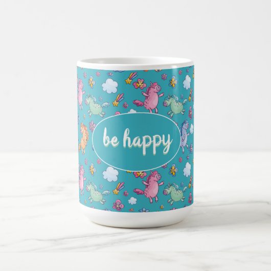 Whimsical Unicorns und Helle Hübsche Blume Kaffeetasse (Mittel)