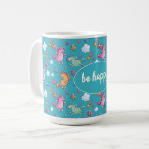 Whimsical Unicorns und Helle Hübsche Blume Kaffeetasse