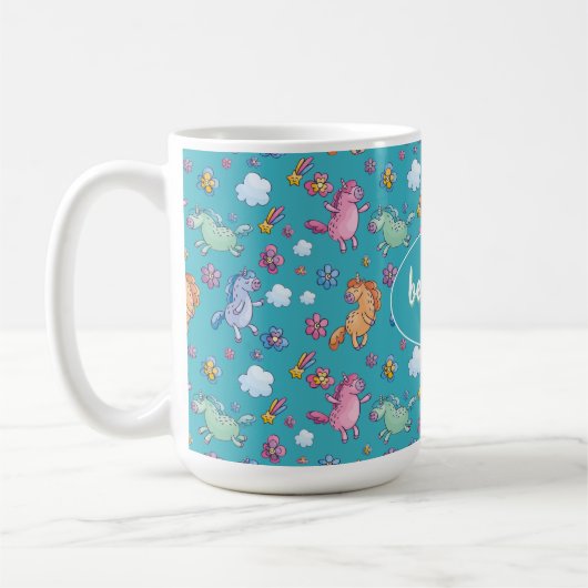 Whimsical Unicorns und Helle Hübsche Blume Kaffeetasse (Links)