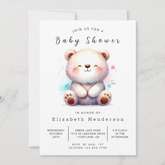 Whimsical Unique Bear Baby Dusche Einladung (Vorderseite)