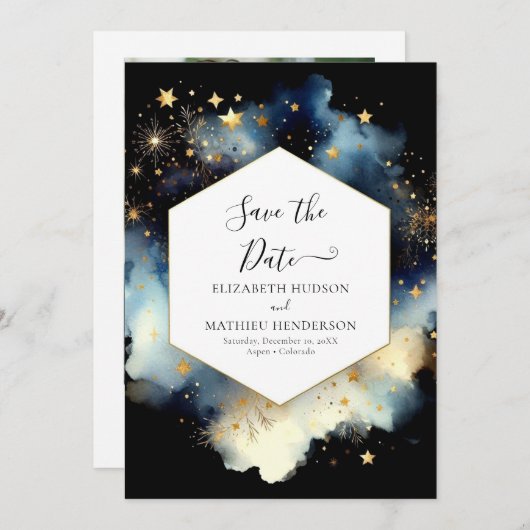 Whimsical Unique Celestial Wedding Save The Date (Vorne/Hinten)
