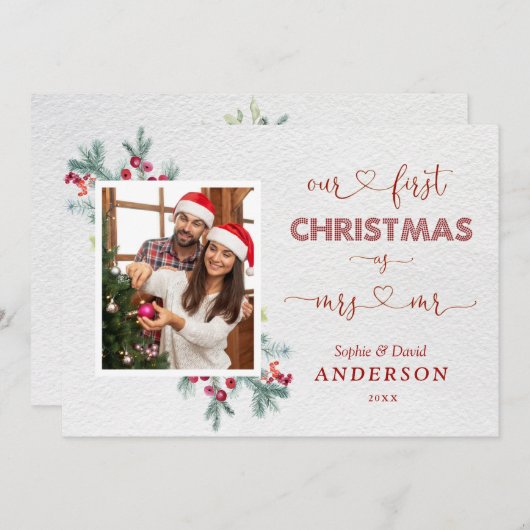 Whimsical unsere ersten Weihnachten als Herr. & Mr Einladung (Vorne/Hinten)
