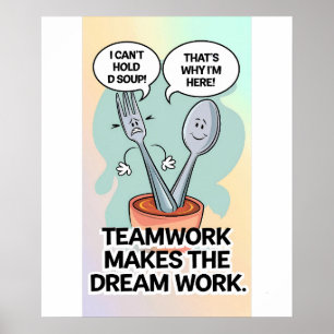 "Whimsical Utensil Teamwork Zitat Kitchen Poster" Poster
