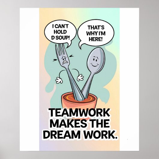 "Whimsical Utensil Teamwork Zitat Kitchen Poster" Poster (Vorne)