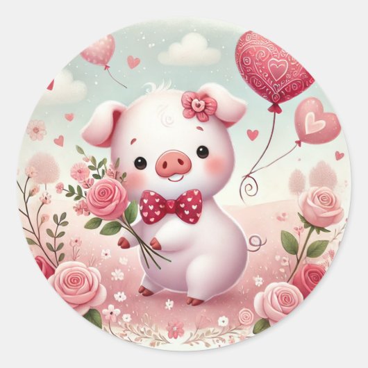 Whimsical Valentine PIg Runder Aufkleber (Vorderseite)