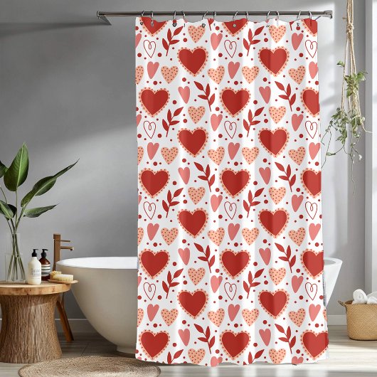Whimsical Valentine Red & Pink Heart Pattern Duschvorhang