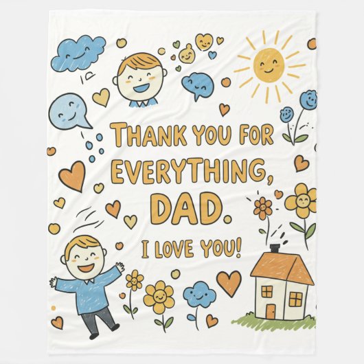 Whimsical Vatertag Doodle Print Fleecedecke (Vorderseite)