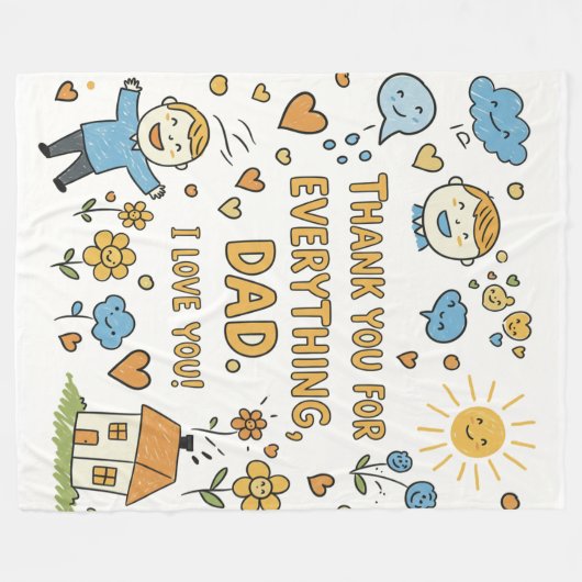 Whimsical Vatertag Doodle Print Fleecedecke (Vorderseite (Horizontal))