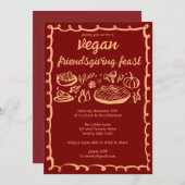 Whimsical VEGAN Erntedank Friendsgiving CUSTOM Einladung (Vorne/Hinten)