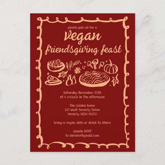 Whimsical VEGAN Erntedank Friendsgiving CUSTOM Postkarte (Vorderseite)