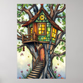 Whimsical verklebtes Glas Treehouse Poster (Vorne)