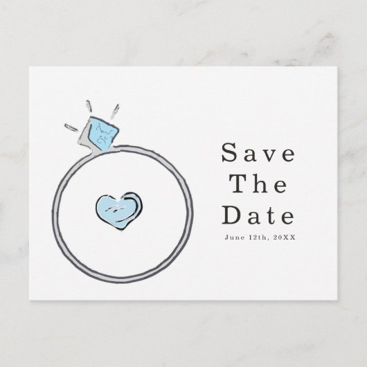Whimsical Verlobung Wedding Ring Save the Date Postkarte (Vorderseite)