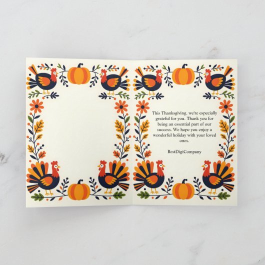 Whimsical Vibrank Folk Art Herbst Erntedank Karte (Innenseite)