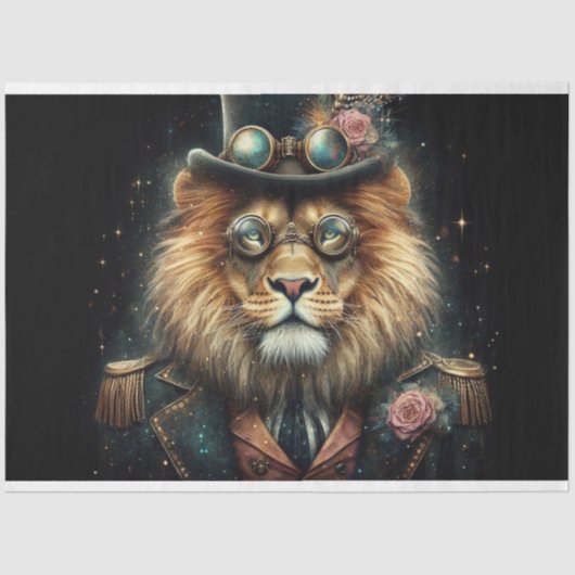 Whimsical Viktorianisch Steampunk Lion Decoupage Seidenpapier (Vorderseite)