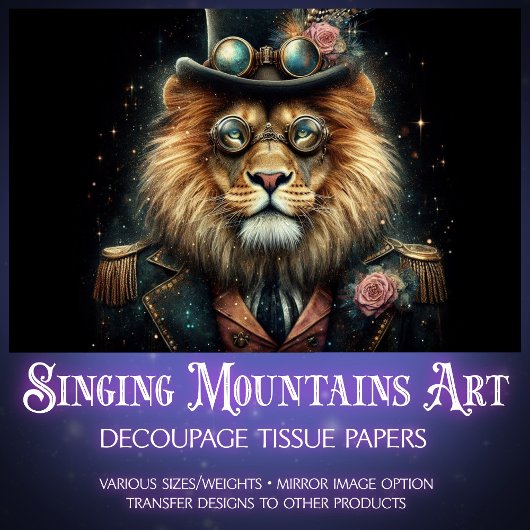 Whimsical Viktorianisch Steampunk Lion Decoupage Seidenpapier