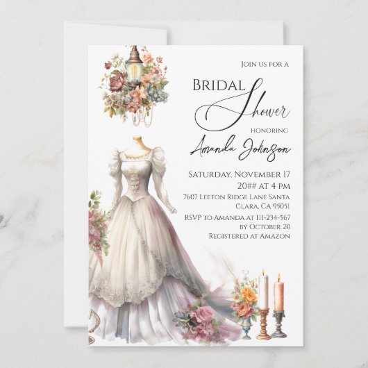 Whimsical Viktorianisch Wedding Dress Brautparty Einladung (Vorderseite)