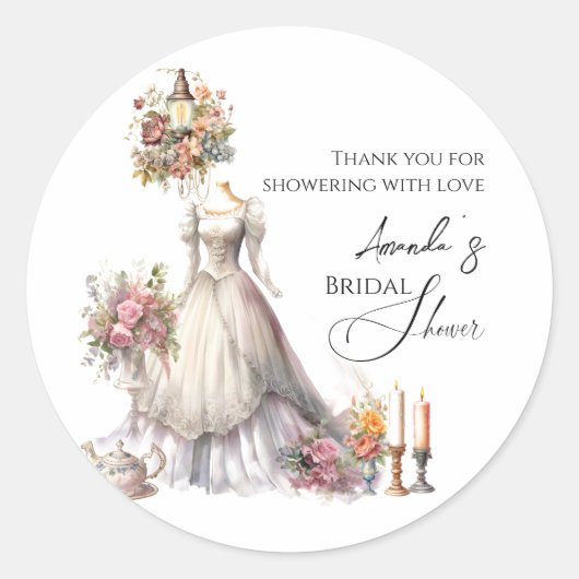 Whimsical Viktorianisch Wedding Dress Brautparty Runder Aufkleber (Vorderseite)