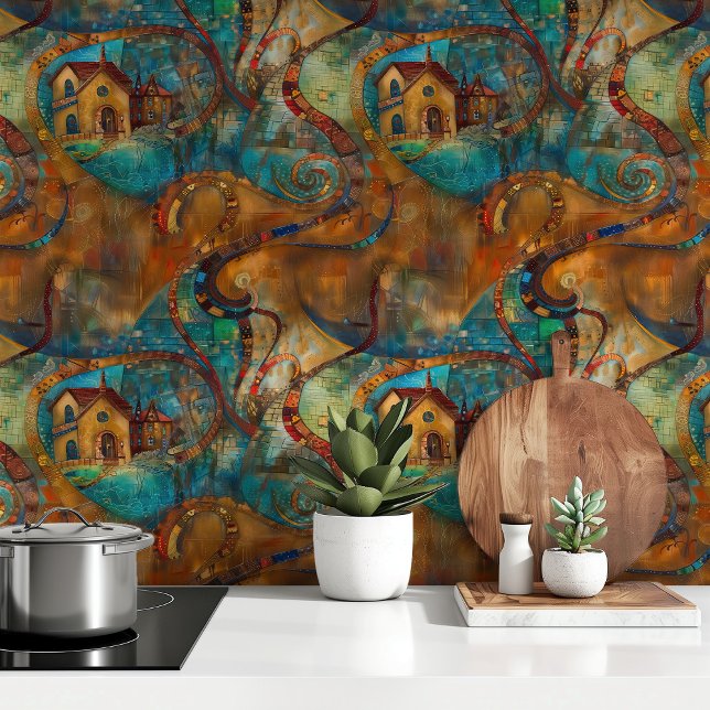 Whimsical Village: Abstrakte künstlerische Peel &  Tapete (Von Creator hochgeladen)