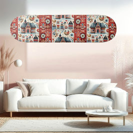 Whimsical Village Home Nordic Folk Art Scandinavia Skateboard