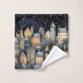 Whimsical Village Starry Skies Navy Gold Badhandtuch Set (Waschlappen)