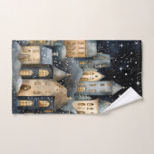 Whimsical Village Starry Skies Navy Gold Badhandtuch Set (Handtuch)