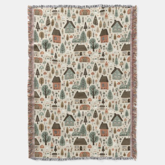 Whimsical Village with Cottages and Trees Decke (Vorderseite Vertikal)