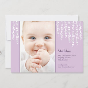 Whimsical Vines Birth Announcement Lilac Card Ankündigung