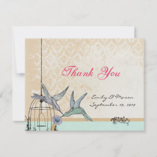 Whimsical Vintag Bird Cage Wedding Danke Karte