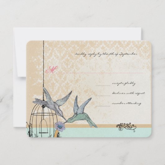 Whimsical Vintag Bird Cage Wedding RSVP Karte (Vorderseite)