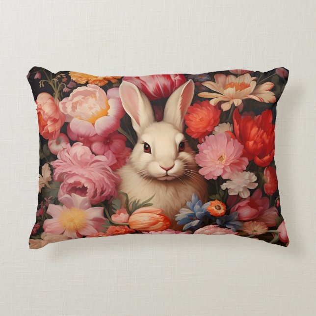 Whimsical Vintag Bunny Spring blüht Dekokissen (Vorderseite)