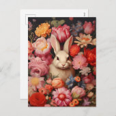 Whimsical Vintag Bunny Spring blüht Feiertagspostkarte (Vorne/Hinten)