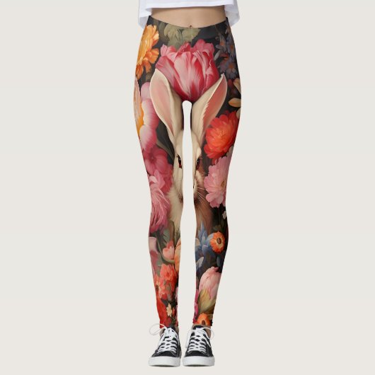 Whimsical Vintag Bunny Spring blüht Leggings (Vorderseite)