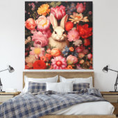 Whimsical Vintag Bunny Spring blüht Leinwanddruck (Insitu (Schlafzimmer))