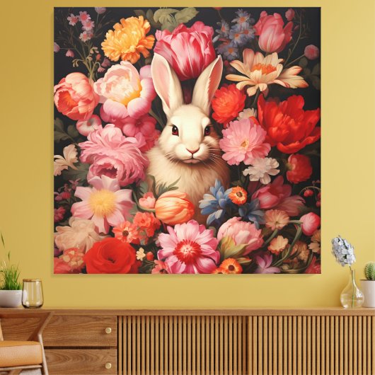 Whimsical Vintag Bunny Spring blüht Leinwanddruck (Insitu (Wohnzimmer))