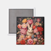 Whimsical Vintag Bunny Spring blüht Magnet (Vorderseite/Rückseite)