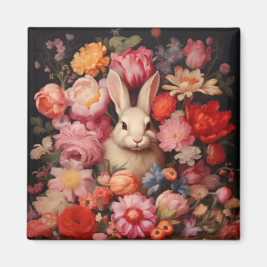 Whimsical Vintag Bunny Spring blüht Magnet (Vorne)