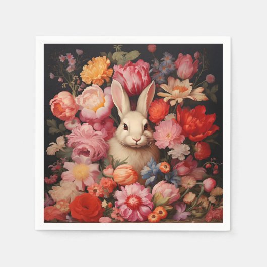 Whimsical Vintag Bunny Spring blüht Serviette (Vorderseite)