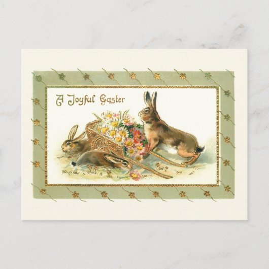 Whimsical Vintag East Bunnies & Daisies Postkarte (Vorderseite)