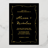 Whimsical Vintag Elegante Black and Gold Hochzeit Folieneinladung (Vorderseite)