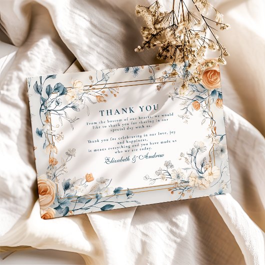 Whimsical Vintag Floral Fern Wedding Dankeskarte