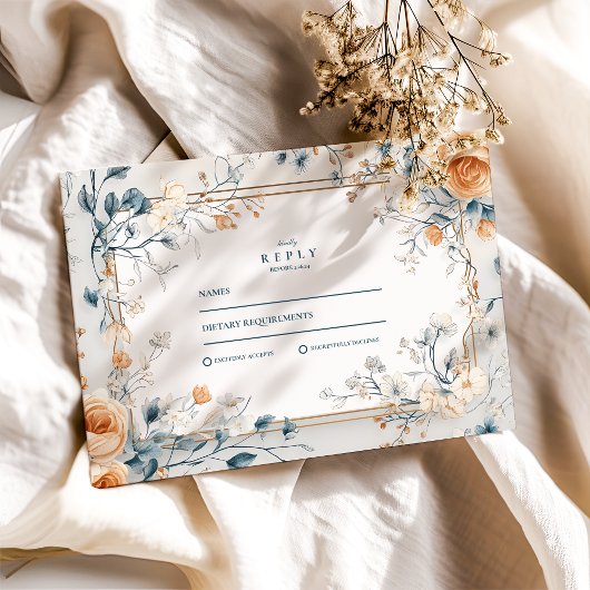 Whimsical Vintag Floral Fern Wedding RSVP Karte