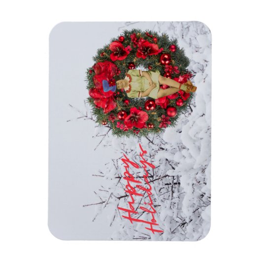 Whimsical Vintag Girl Weihnachtsfeiertag Magnet (Vertikal)